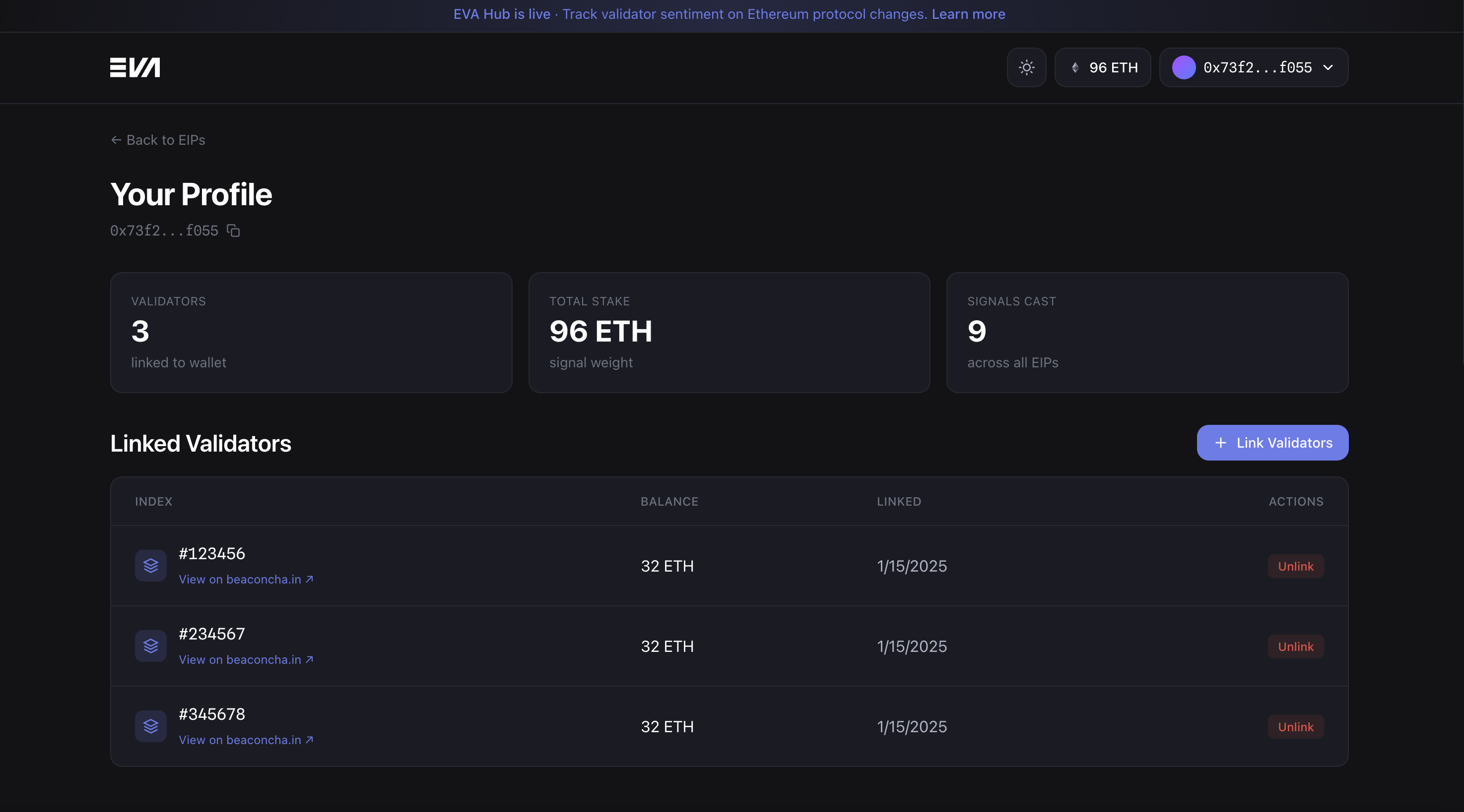 EVA Hub profile
